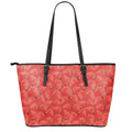 Red Strawberry Pattern Print Leather Tote Bag With Zipper