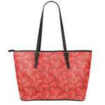 Red Strawberry Pattern Print Leather Tote Bag