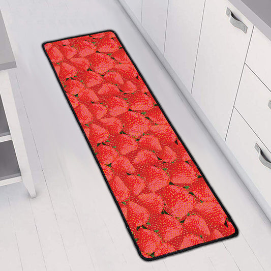 Red Strawberry Pattern Print Long Kitchen Mat