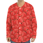 Red Strawberry Pattern Print Long Sleeve Baseball Jersey