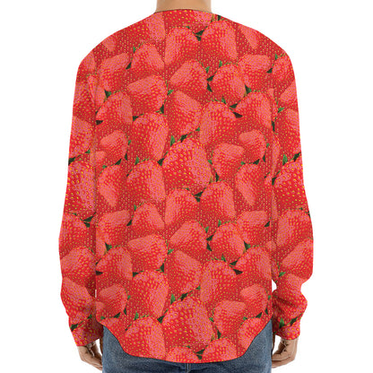 Red Strawberry Pattern Print Long Sleeve Baseball Jersey