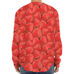 Red Strawberry Pattern Print Long Sleeve Baseball Jersey