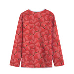 Red Strawberry Pattern Print Long Sleeve Short Coat