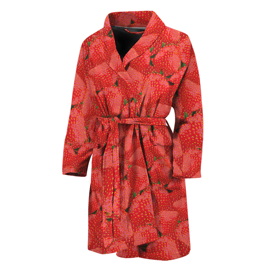 Red Strawberry Pattern Print Men's Bathrobe