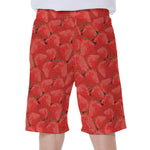 Red Strawberry Pattern Print Men's Beach Shorts