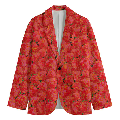 Red Strawberry Pattern Print Men's Blazer