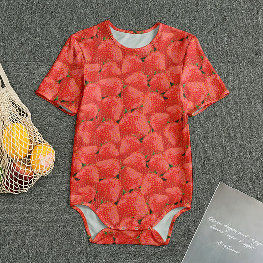 Red Strawberry Pattern Print Men's Bodysuit