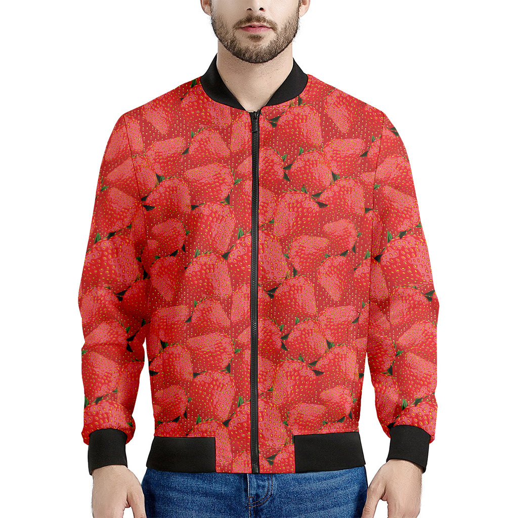 Red Strawberry Pattern Print Men's Bomber Jacket