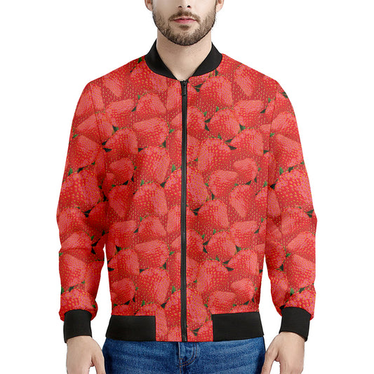 Red Strawberry Pattern Print Men's Bomber Jacket
