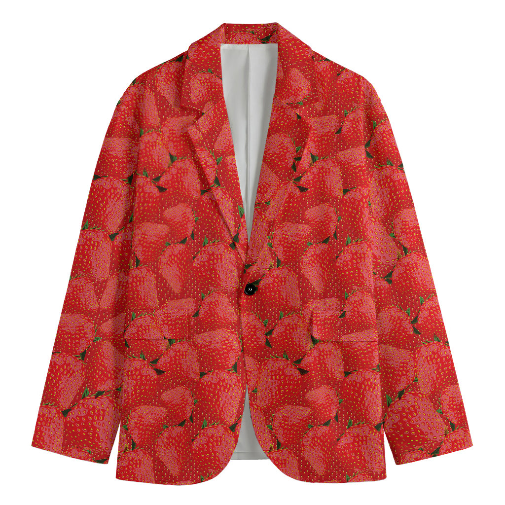 Red Strawberry Pattern Print Men's Cotton Blazer