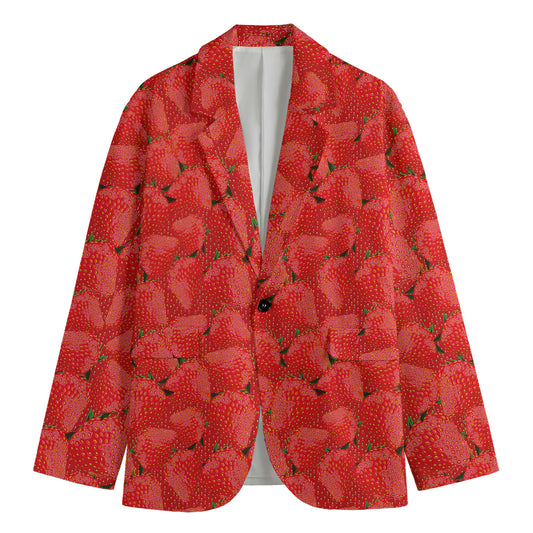 Red Strawberry Pattern Print Men's Cotton Blazer
