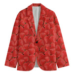 Red Strawberry Pattern Print Men's Cotton Blazer