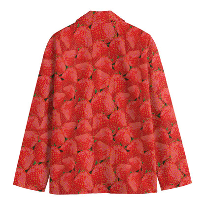 Red Strawberry Pattern Print Men's Cotton Blazer