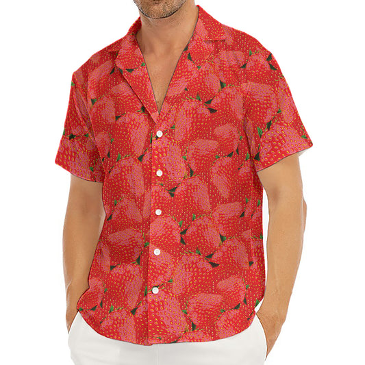 Red Strawberry Pattern Print Men's Deep V-Neck Shirt