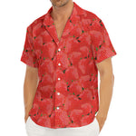 Red Strawberry Pattern Print Men's Deep V-Neck Shirt