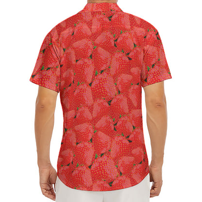 Red Strawberry Pattern Print Men's Deep V-Neck Shirt