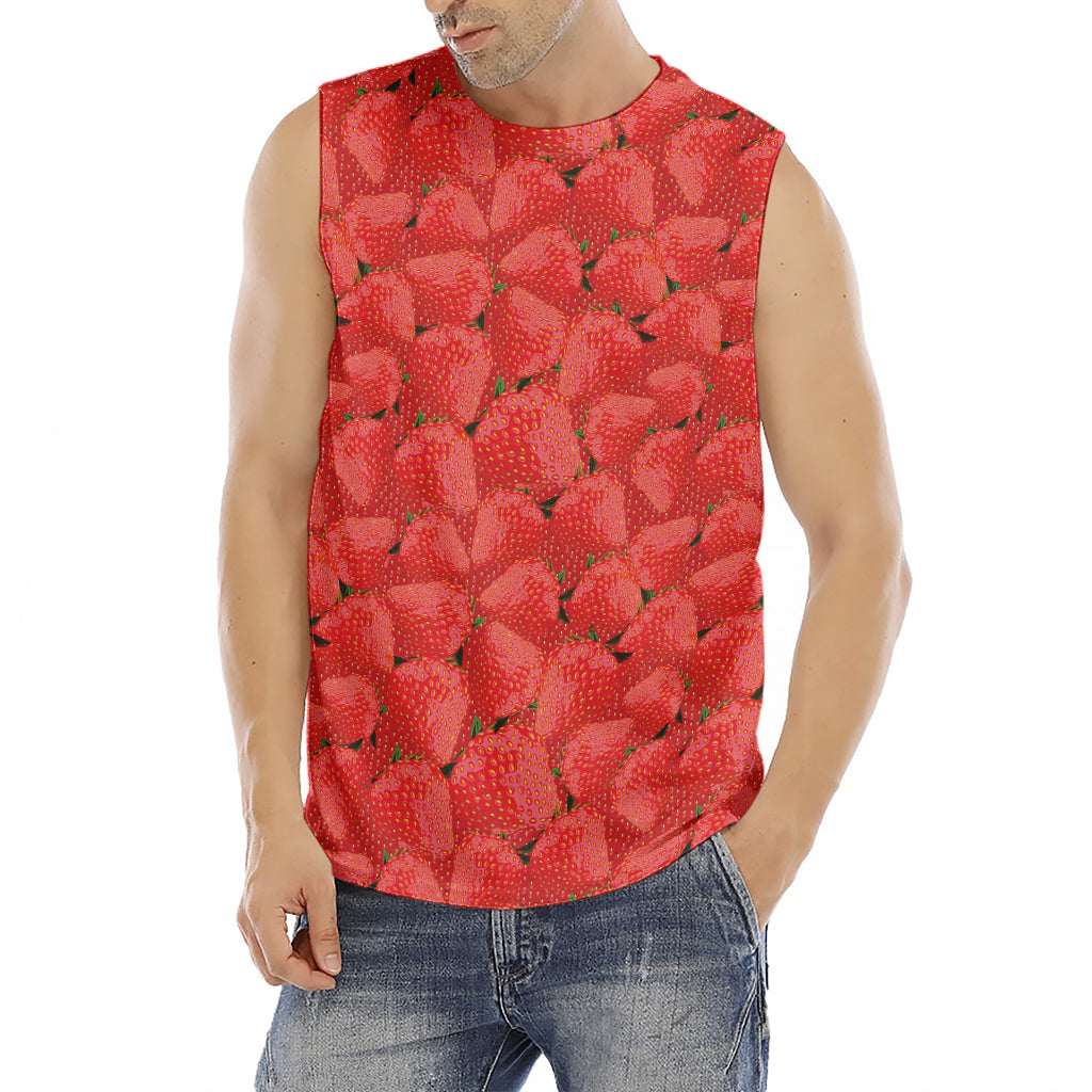 Red Strawberry Pattern Print Men's Fitness Tank Top