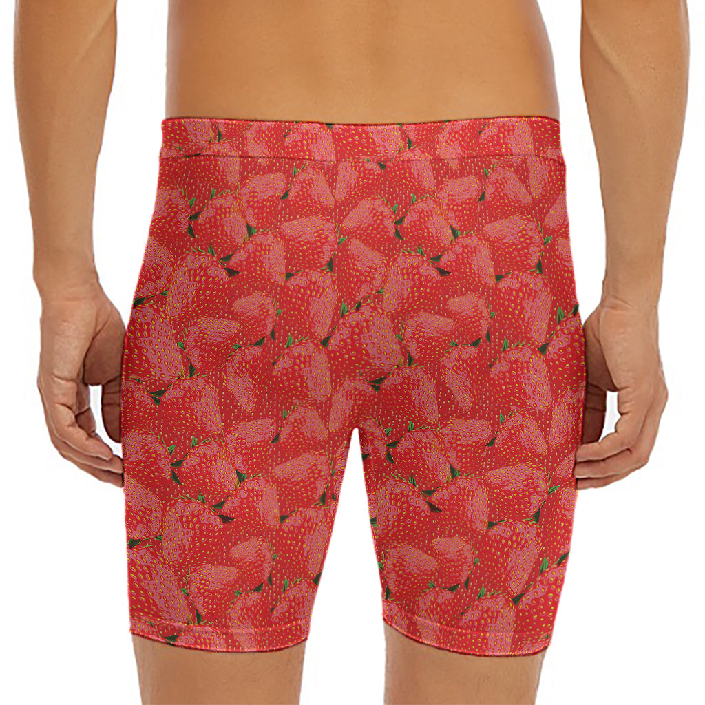 Red Strawberry Pattern Print Men's Long Boxer Briefs
