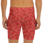 Red Strawberry Pattern Print Men's Long Boxer Briefs
