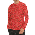 Red Strawberry Pattern Print Men's Long Sleeve Rash Guard