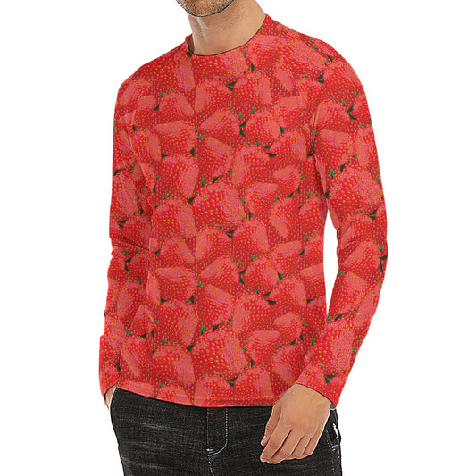 Red Strawberry Pattern Print Men's Long Sleeve Rash Guard