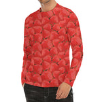 Red Strawberry Pattern Print Men's Long Sleeve Rash Guard