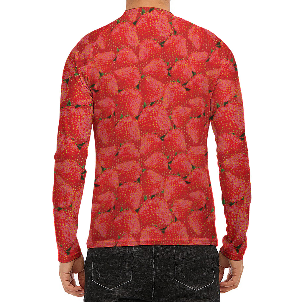 Red Strawberry Pattern Print Men's Long Sleeve Rash Guard
