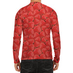 Red Strawberry Pattern Print Men's Long Sleeve Rash Guard