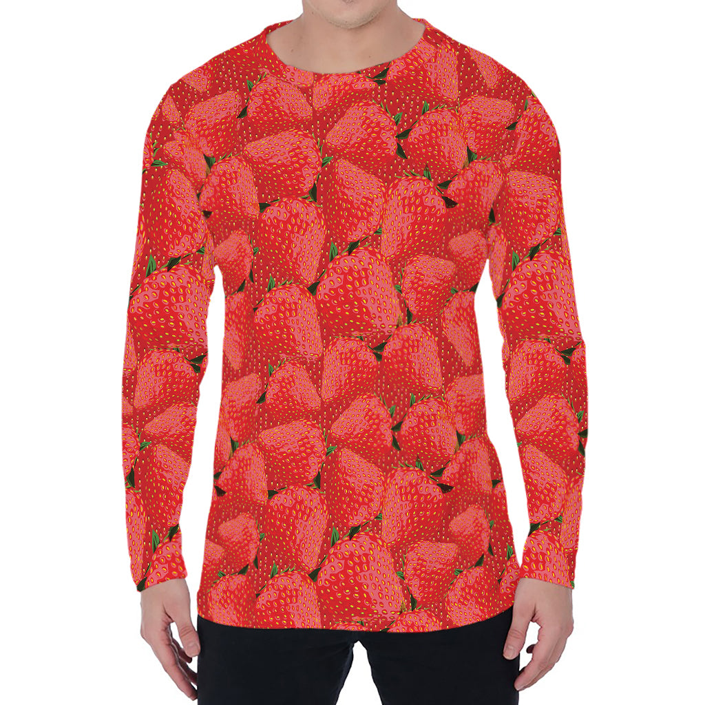 Red Strawberry Pattern Print Men's Long Sleeve T-Shirt
