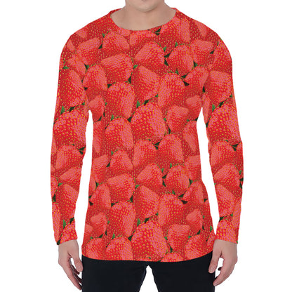 Red Strawberry Pattern Print Men's Long Sleeve T-Shirt