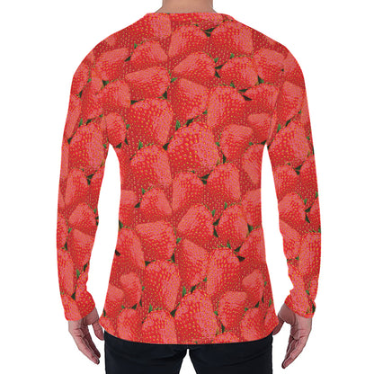 Red Strawberry Pattern Print Men's Long Sleeve T-Shirt