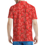 Red Strawberry Pattern Print Men's Polo Shirt