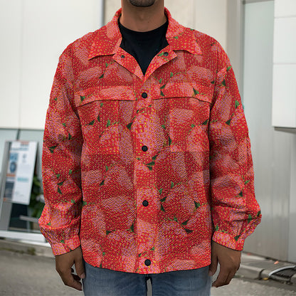 Red Strawberry Pattern Print Men's Shirt Jacket