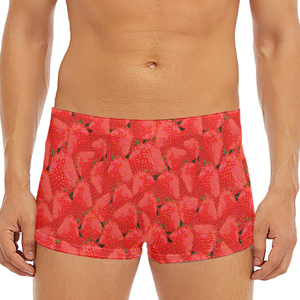 Red Strawberry Pattern Print Men's Short Boxer Briefs