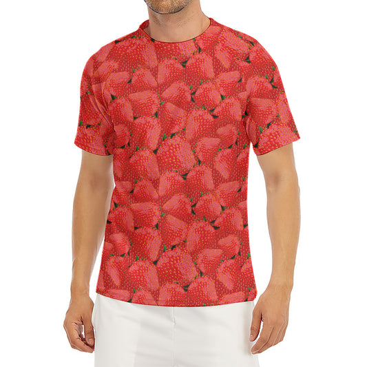 Red Strawberry Pattern Print Men's Short Sleeve Rash Guard