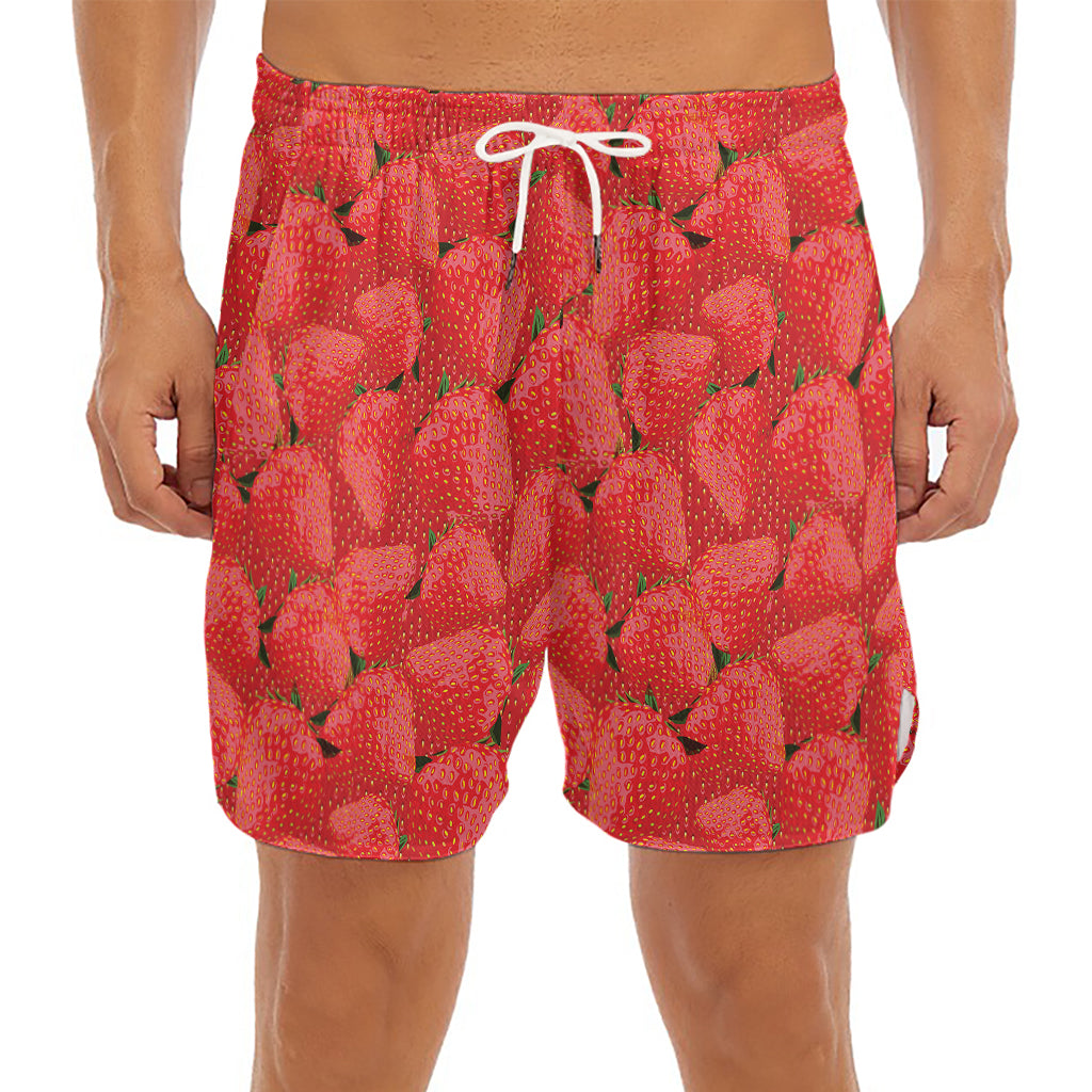 Red Strawberry Pattern Print Men's Split Running Shorts