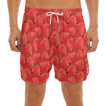Red Strawberry Pattern Print Men's Split Running Shorts