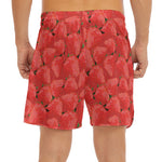Red Strawberry Pattern Print Men's Split Running Shorts