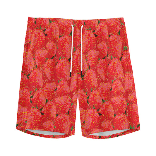 Red Strawberry Pattern Print Men's Sports Shorts