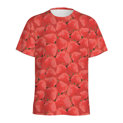 Red Strawberry Pattern Print Men's Sports T-Shirt