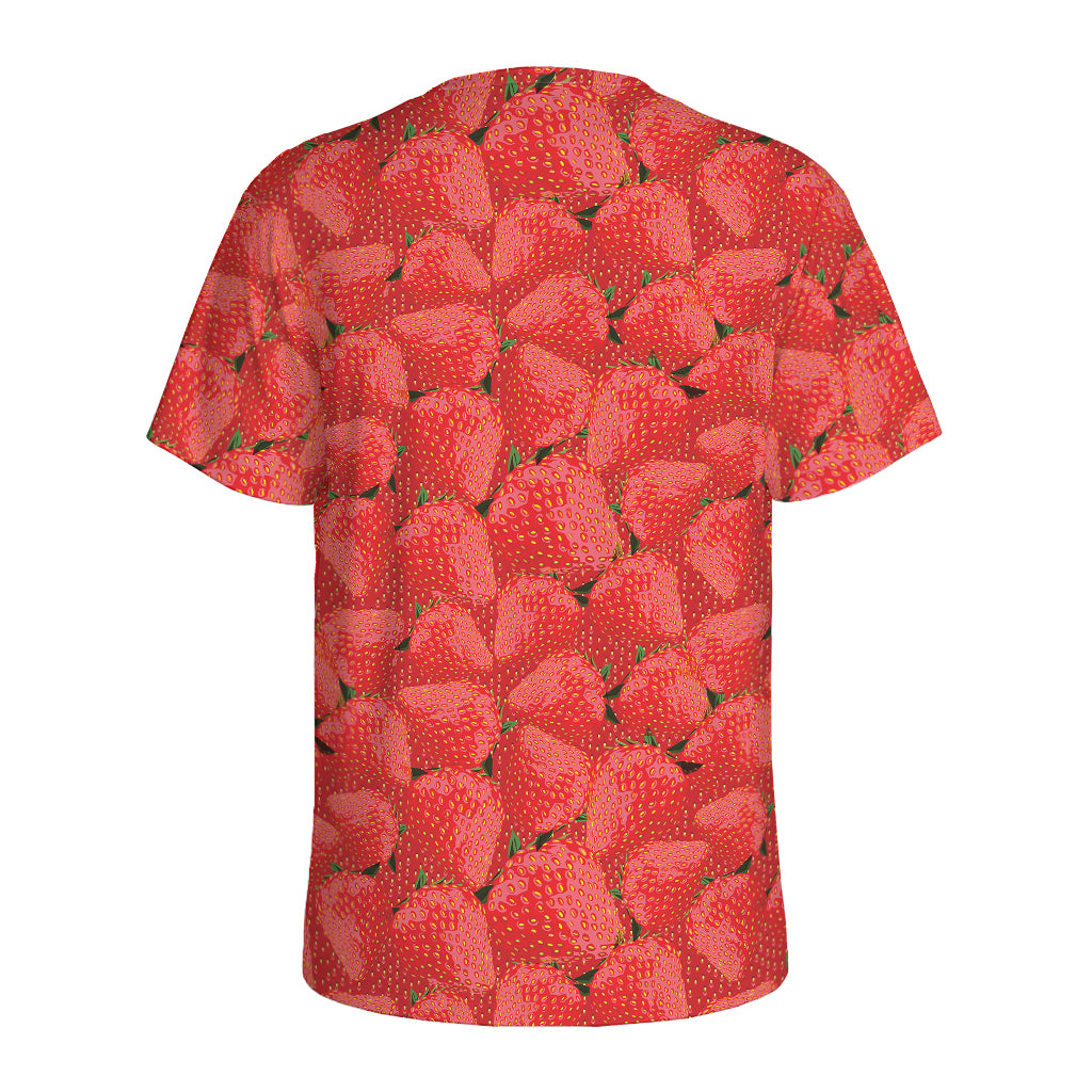 Red Strawberry Pattern Print Men's Sports T-Shirt