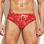 Red Strawberry Pattern Print Men's Swim Briefs
