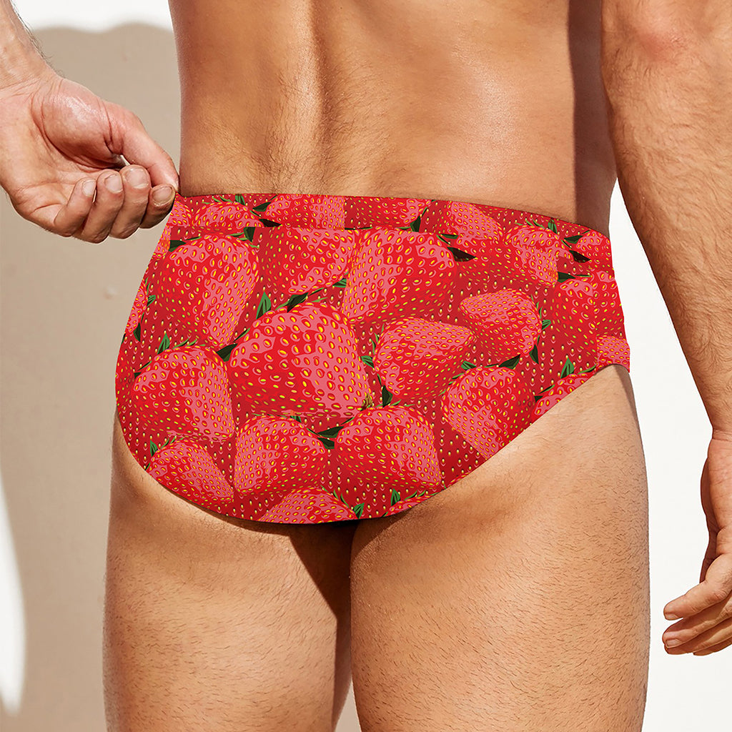Red Strawberry Pattern Print Men's Swim Briefs