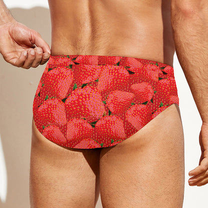 Red Strawberry Pattern Print Men's Swim Briefs