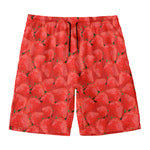 Red Strawberry Pattern Print Men's Swim Trunks