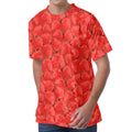 Red Strawberry Pattern Print Men's Velvet T-Shirt