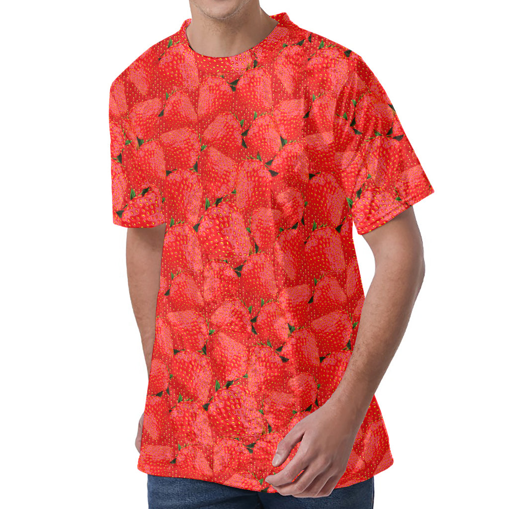 Red Strawberry Pattern Print Men's Velvet T-Shirt