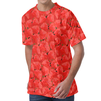 Red Strawberry Pattern Print Men's Velvet T-Shirt