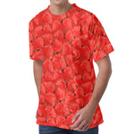 Red Strawberry Pattern Print Men's Velvet T-Shirt