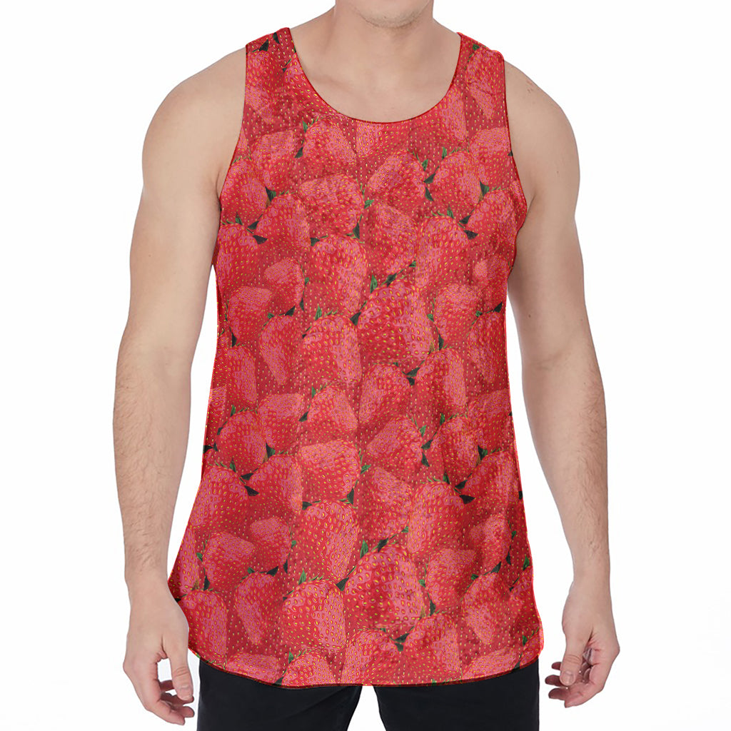Red Strawberry Pattern Print Men's Velvet Tank Top